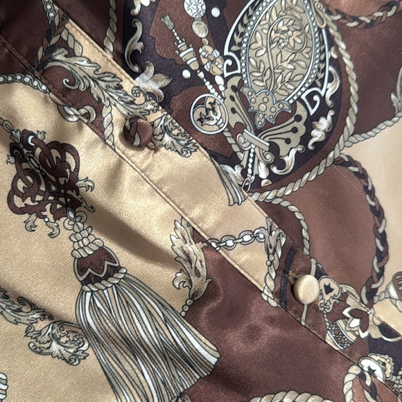 DENNIS BASSO Brown Gold Top Chain Rope Tassel Button Down size 1X Shirt‎ RARE by - Picture 6 of 10